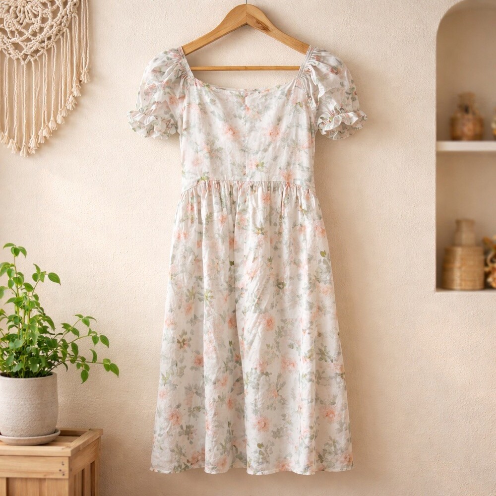Rosie Posie Dress Womens S Ivory Floral Midi Fit & Flare Cottagecore Lined - Picture 3 of 3